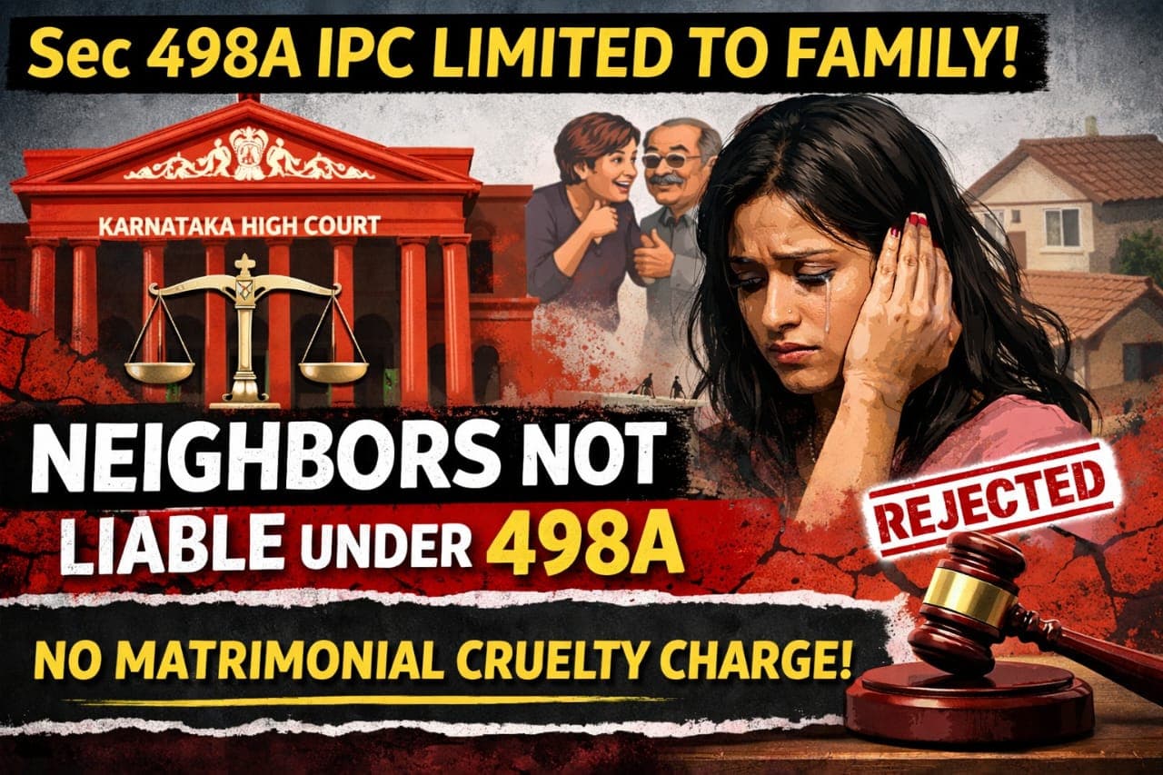 Sec 498A IPC Restricted to Family: Karnataka HC Holds Neighbors Cannot Be Tried for Matrimonial Cruelty