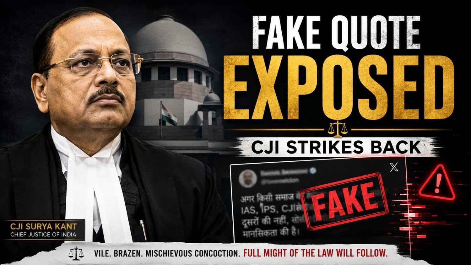 CJI Surya Kant Warns of Legal Action Over Fabricated Casteist Quote on X